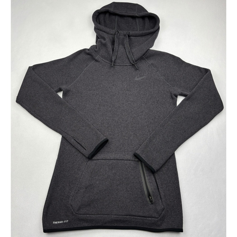 Nike Hoodie Womens Small Gray Therma FIT Cowl Neck Fleece Tunic Thumbholes S